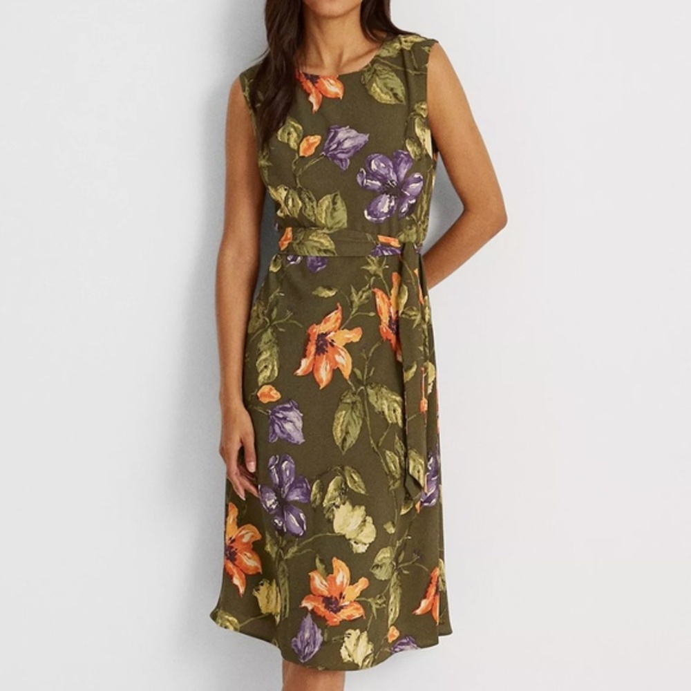 Lauren Ralph‎ Lauren - Floral Belted Crepe Dress